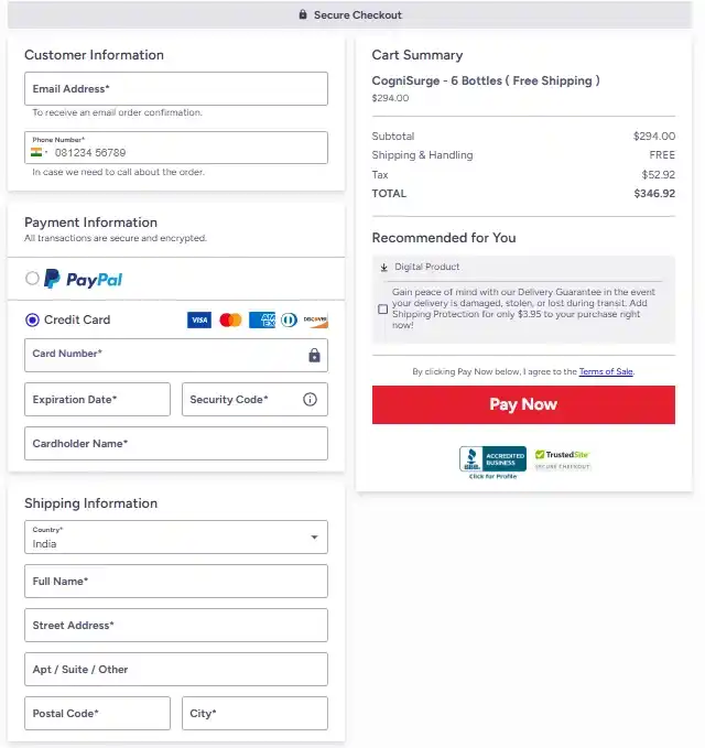 CogniSurge Order Page